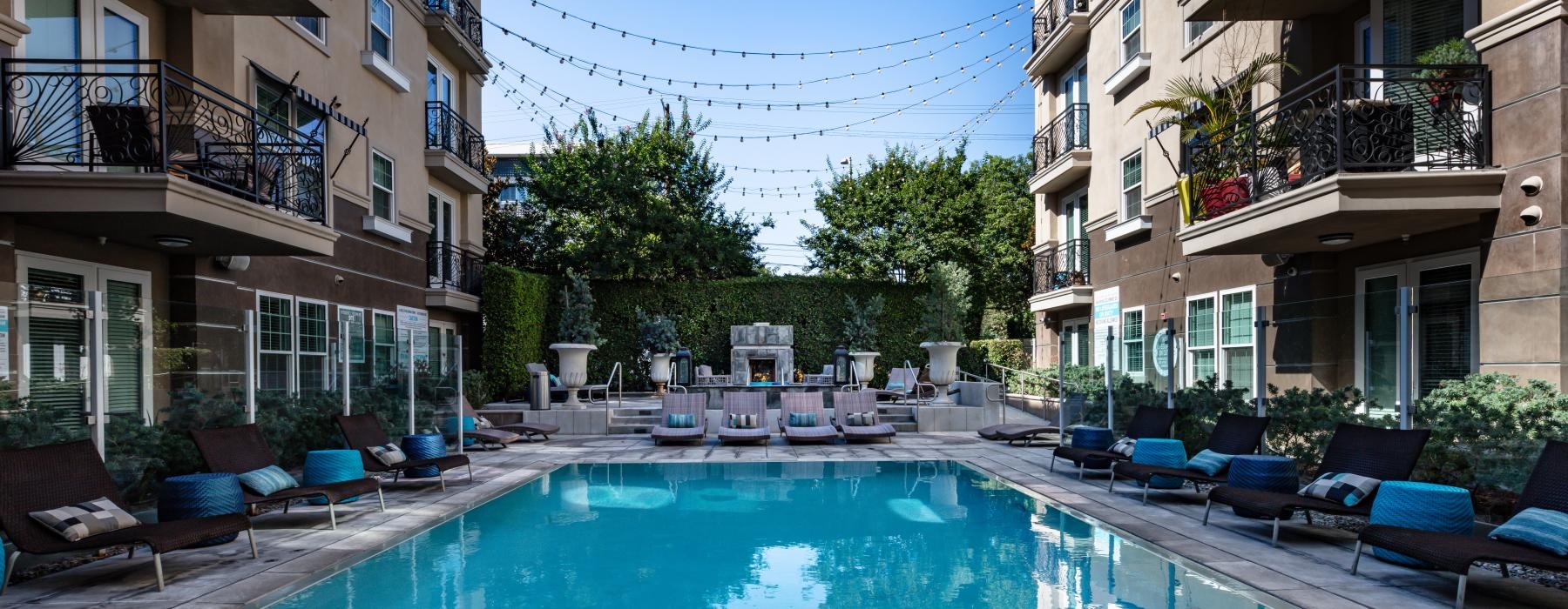 a swimming pool in a courtyard